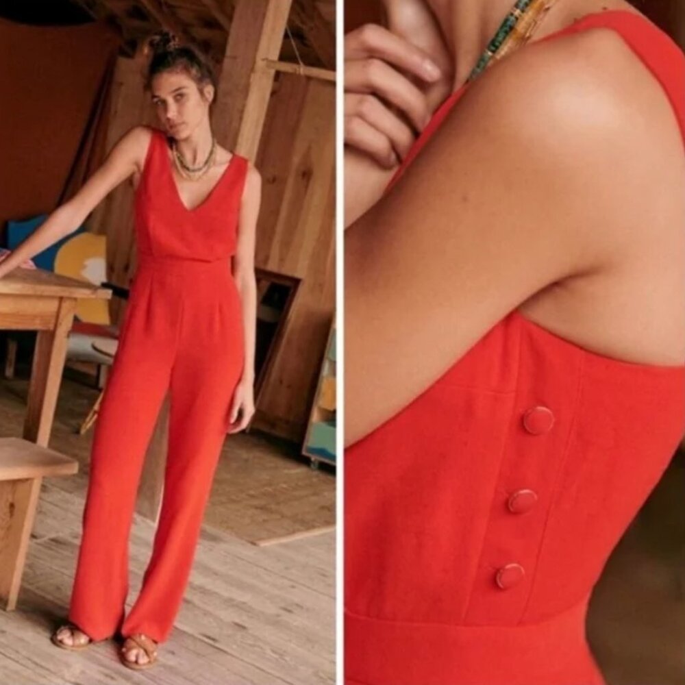 NWT Sezane Vanille Jumpsuit- Coral Red- Size 2